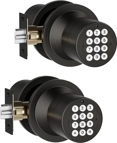 Vista 13 de Cerradura de entrada sin llave con código, pomo de puerta digital con teclado para dormitorio, puerta principal, garaje, hogar, apartamento, bronce