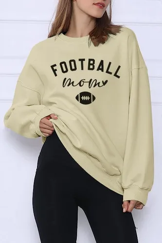 Vista 3 de MNLYBABY Camiseta de fútbol de gran tamaño para mujer, divertida sudadera gráfica para el día del juego, casual, mamá, vida, manga larga, tops