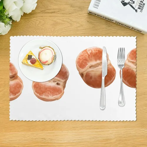 Vista 3 de Rectangular Placemats Set of 4, Heat Resistant Orange Printed Kitchen Dining Table Mats