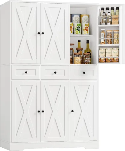 Vista 11 de HOSTACK Moderno armario de almacenamiento de despensa de cocina de granja, armario de despensa de cocina de 67 pulgadas de alto con puertas