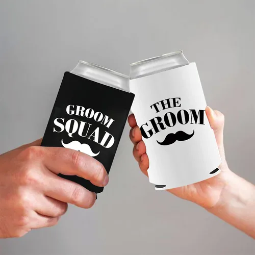 Vista 5 de PartyGifts&Beyond Paquete de 7 fundas enfriadoras para novios y padrinos de boda para despedida de soltero o regalo de boda (barba)