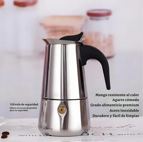 Vista 2 de Cafetera Moka de Acero Inoxidable para Espresso, Cafetera Moka para Estufa, Cafetera Percoladora, Cafetera Italiana, Preparación de Café Cubano
