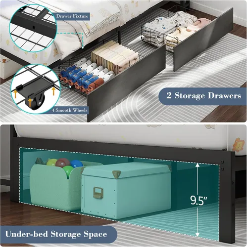 Vista 8 de Marco de cama de esquina tamaño twin con estante de almacenamiento y cabecero, cama de plataforma de esquina con luces LED y estación de carga, cama