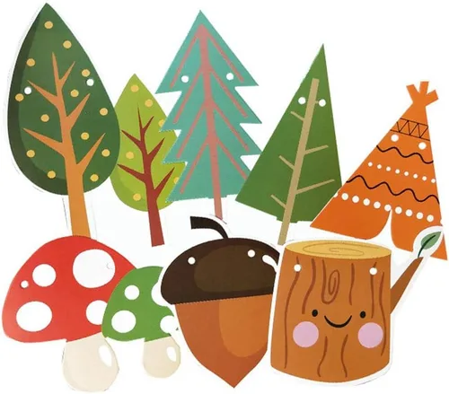 Vista 6 de Decoraciones de fiesta de bosque, pancarta de feliz cumpleaños con guirnalda de banderines de animales del bosque para niños y niñas, suministros
