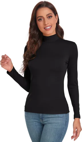 Vista 4 de Camisetas de manga larga con cuello alto falso para mujer, ajustadas, básicas, para mujer