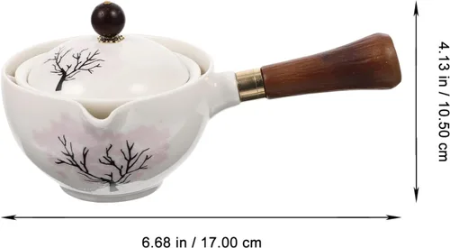 Vista 2 de UPKOCH Juego de té japonés, tetera con infusor Tetera de hojas florecientes y sueltas con mango de madera, cocina asiática, estilo tetera, 1 juego