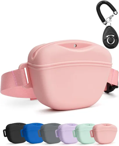 Vista 9 de Bolsa de golosinas para perros heouvo con clicker de entrenamiento, cierre magnético mejorado para evitar derrames, bolsa de golosinas de silicona