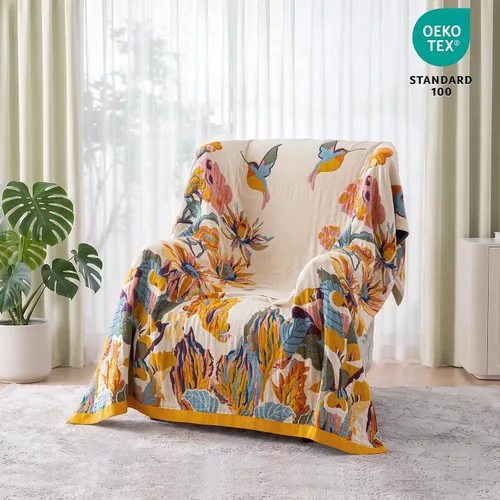Vista 36 de MSGKV - Manta bohemia/primaveral de algodón para sofá y sala de estar, de gasa acogedora, de 50 x 60 pulgadas 50"x60" Cotton Throw, Woven Bird