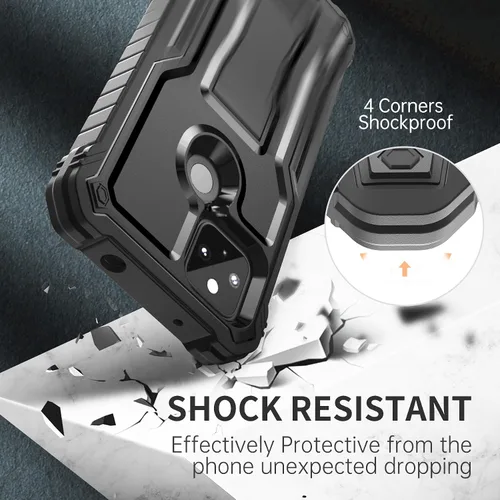 Vista 5 de FITO Funda para Google Pixel 5A, funda resistente a prueba de golpes de doble capa con protector de pantalla, soporte integrado (negro)