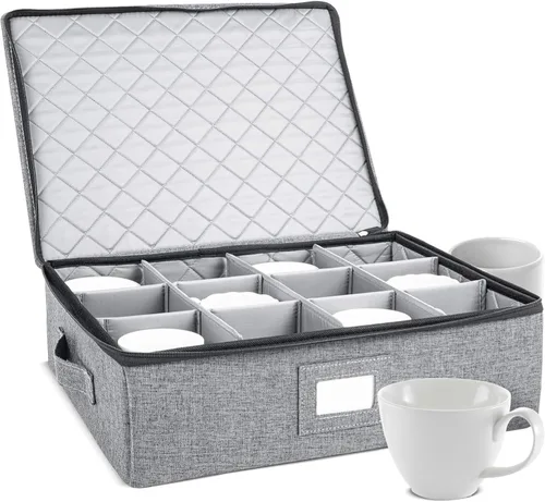 Vista 12 de storageLAB Contenedores de almacenamiento para copas de vino, organizador de carcasa dura para juegos de copas y cristalería, caja de almacenamiento