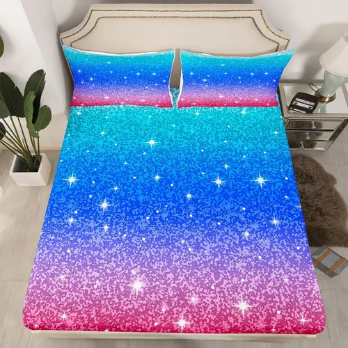 Vista 20 de Erosebridal Juego de sábanas bajeras de color rosa degradado para niñas, tamaño individual, Gittler Galaxy Gittler, color rosa claro, pastel