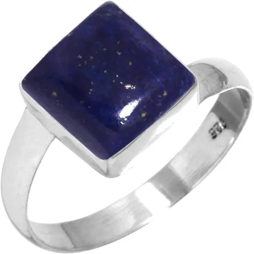 Vista 18 de Boho - Anillo de plata de ley 925 hecha a mano con piedras preciosas naturales, lapislázuli, granate, turquesa y cuadrado Ámbar