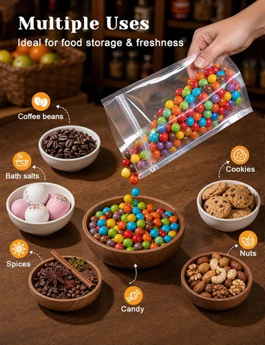 Vista 5 de FireKylin 100 piezas de bolsas resellables, bolsas de pie transparentes de 3.9" x 5.9", bolsas de almacenamiento de alimentos con cremallera