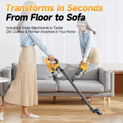 Vista 3 de Aspiradora de mano inalámbrica compatible con batería DeWalt de 20V, succión fuerte de 16000 Pa, 2 filtros HEPA y 4 boquillas, aspiradora portátil