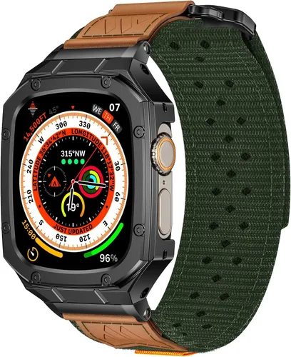 Vista 25 de BAITEYOU Correa con Funda Compatible con Apple Watch Series 6 5 4 SE 3 2 1 44mm 42mm, Correa de Nylon con Funda Resistente de Acero Inoxidable