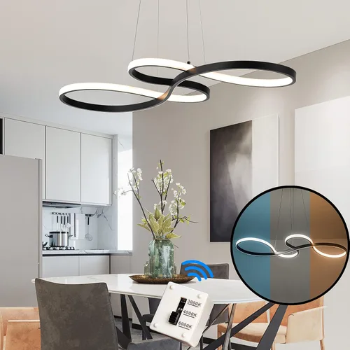 Vista 14 de Lámpara colgante LED moderna, lámpara de araña negra de 39.37 pulgadas regulable con control remoto y teléfono, temperatura de color ajustable