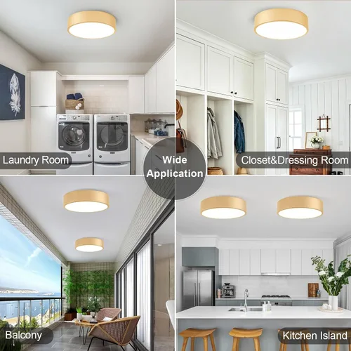 Vista 5 de Moderna lámpara de techo de montaje empotrado dorada, luces de techo redondas contemporáneas de 2 luces con pantalla de acrílico blanco