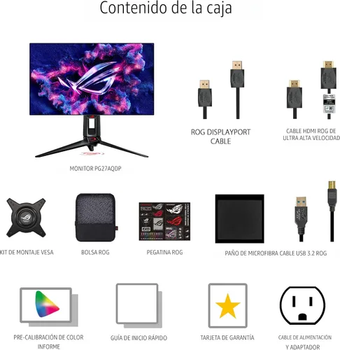 Vista 7 de ASUS ROG Swift OLED 27" 1440P Monitor para juegos (PG27AQDP) - WOLED, QHD, 480Hz, 0.03ms, compatible con G-SYNC, disipador de calor personalizado