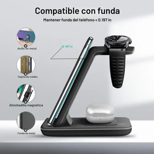Vista 5 de Cargador inalámbrico para Samsung, estación de carga rápida 3 en 1 para Samsung Galaxy S23/S22/S21/S20/S10/Note 20/10, soporte de carga inalámbrico