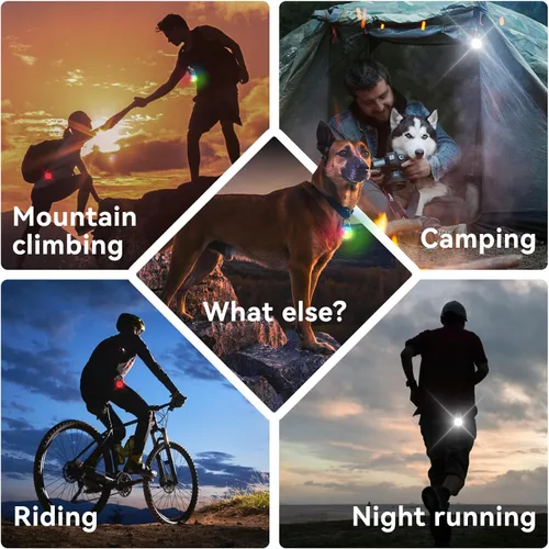 Vista 7 de Luces de perro para caminar por la noche, 4 modos IP68 impermeable collar de perro luz para clip nocturno, recargable de alta capacidad con 2 cables