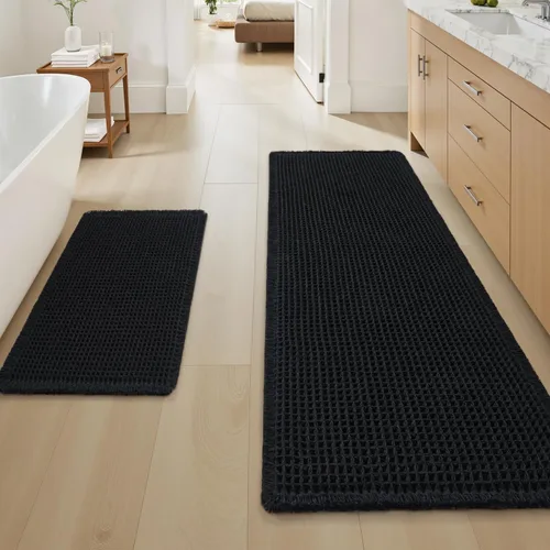 Vista 52 de AMOAMI Tapete de baño mejorado con diseño de gofre, súper absorbente, antideslizante, para suelo de baño, lavable a máquina, con borlas, tapetes