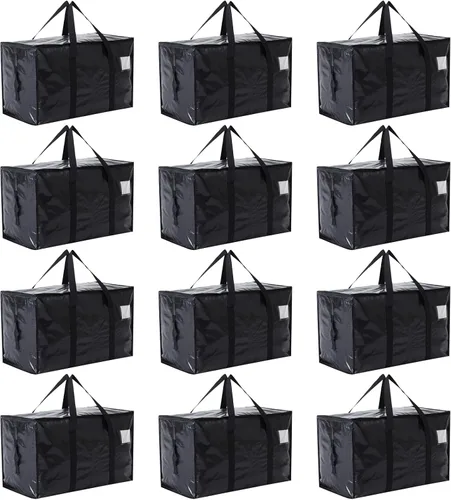 Vista 9 de Bolsas de mudanza resistentes extra grandes, cajas de mudanza, suministros de mudanza esenciales, contenedores de almacenamiento azules con tapas