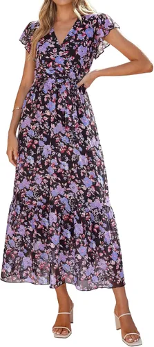 Vista 32 de PRETTYGARDEN Vestido largo bohemio floral de verano para mujer Melocotón Floral