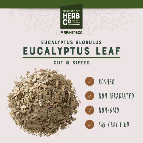 Vista 2 de Hoja de eucalipto, de Herb Co, utilizada para hacer aceites infundidos, crema y aromas, cortada y tamizada, 1/4 lb
