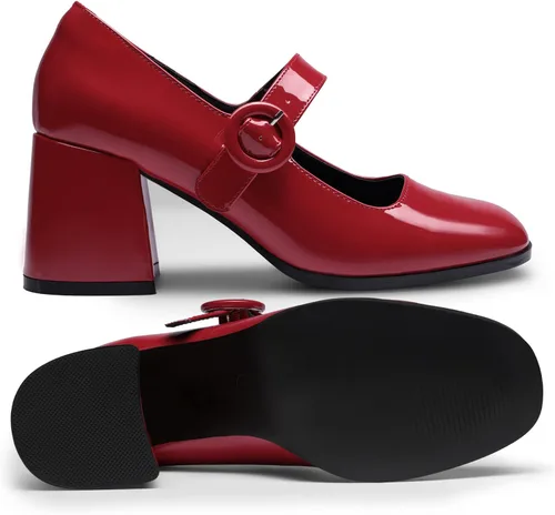 Vista 2 de DREAM PAIRS Tacones gruesos para mujer, tacones de bloque con punta cerrada, zapatos Mary Jane cómodos para vestir en la oficina o la iglesia