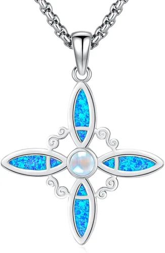 Vista 25 de Eusense Collar de ópalo para mujeres y hombres, joyería de ópalo azul y blanco de plata de ley 925 con dije de ópalo auténtico, regalo