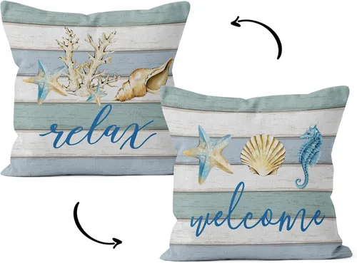 Vista 14 de HIWX Fundas de almohada costeras, fundas de almohada costeras, fundas de almohada decorativas de playa náutica, almohadas náuticas, decoración Blue1