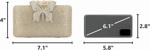 Vista 3 de Dexmay - Bolso de mano con diamantes de imitación y cierre de mariposa de cristal, bolso de noche para mujer, bolso formal para fiesta Ab dorado.