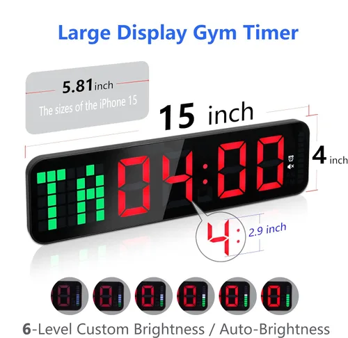 Vista 3 de LUCORB Temporizador de gimnasio - Reloj de pared digital grande para gimnasio con barra de progreso de tiempo de intervalo, cronómetro de cuenta