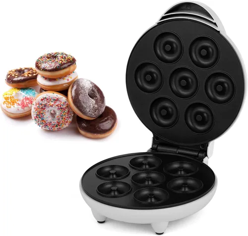 Vista 3 de Luqeeg Mini máquina para hacer donas, máquina de desayuno, máquina eléctrica de donas con revestimiento antiadherente, tostadora, máquina de donas