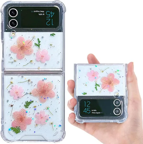 Vista 30 de Funda para Samsung Galaxy Z Flip 3 con purpurina, bonita funda transparente con diseño, brillante, reflectante, con destellos, cubierta de teléfono