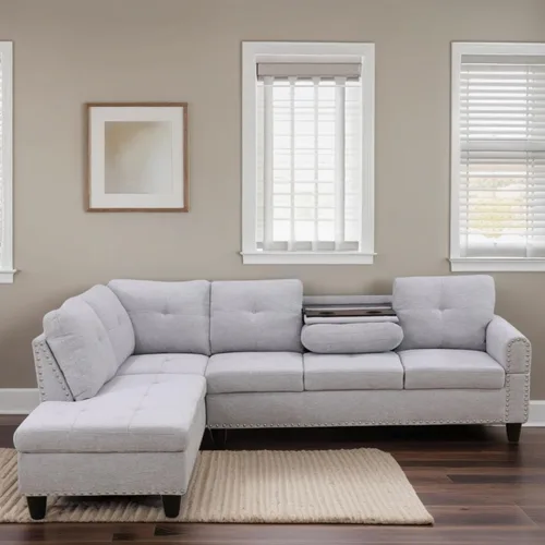 Vista 12 de Sofá seccional en forma de L con chaise, 3 piezas de sofá modular convertible para juegos de muebles de sala de estar y apartamentos pequeños