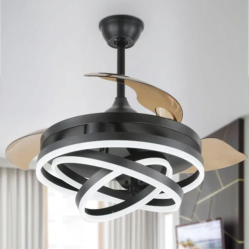 Vista 17 de Ventiladores de techo retráctiles de 42 pulgadas con luces ventilador de araña dorado moderno Gold Fandeier Ceiling Fans with Lights Quite DC