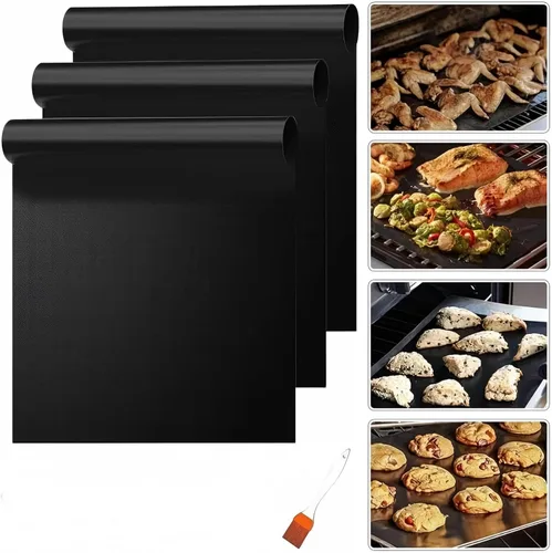 Vista 9 de Paquete de 2 forros para horno grandes de 17 x 25 pulgadas para la parte inferior del horno de gas eléctrico, reutilizables, gruesos y resistentes