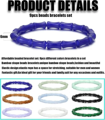 Vista 2 de BOAMIL - 9 pulseras de cuentas de 0.236in hechas a mano para mujer, pulseras de cuentas de cristal multicolor, pulseras elásticas bohemias hechas a