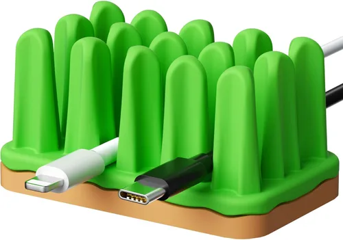 Vista 8 de ELETIUO Cactus - Organizador de cables de silicona con adhesivo fuerte, soporte universal para cables para escritorio, hogar, automóvil, organizador