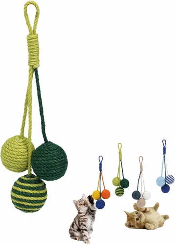 Vista 9 de Juguete para gatos, bola de sisal, juguete colgante para gatos, hecho a mano, cuerda para gatos, masticable, respetuoso con el medio ambiente