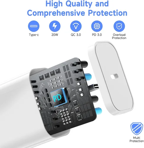 Vista 4 de Bloque de carga USB C rápido para iPhone 17 16 15, 10 pies de largo, paquete de 3 cables USBC a USBC para iPad, cable de viaje de 20 W, cable