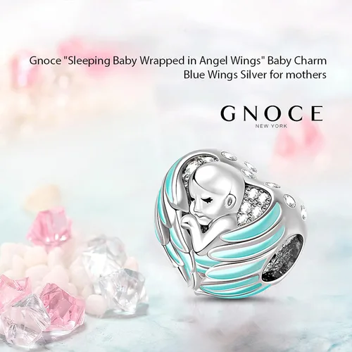 Vista 3 de GNOCE - Abalorio para bebé, plata de ley 925, con alas de ángel, con forma de czs, apto para pulseras, collares, regalos para madres y amigos