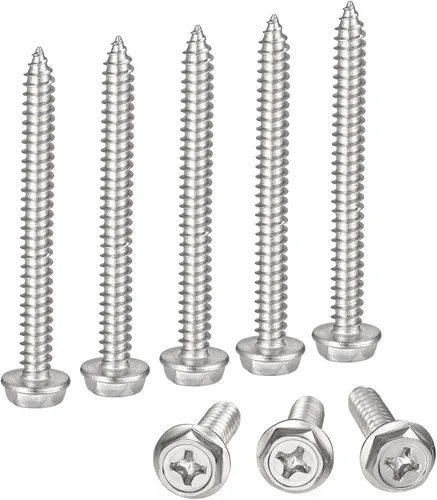 Vista 15 de uxcell Phillips - Tornillos autorroscantes para arandela hexagonal, M4 x 0.472 in, acero inoxidable 304, brida hexagonal, 25 piezas