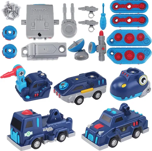 Vista 8 de Desmontar vehículo juguete magnético transformar coche dinosaurio robot construcción herramienta 5-in-1 Trucks STEM Assemble Car with Storage Box