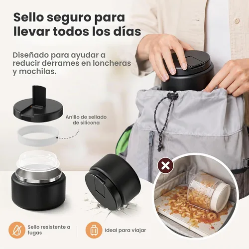 Vista 5 de Termo de sopa de 13.5 onzas para niños con tapa de hebilla, recipiente de comida aislado al vacío, boca ancha, a prueba de fugas, acero inoxidable