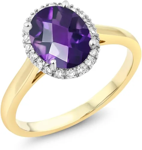 Vista 34 de Gem Stone King Anillo de compromiso ovalado de oro amarillo de 10 quilates con piedra natal y halo de diamantes Ovalado de 0.354 x 0.276 in