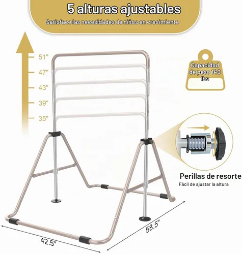 Vista 2 de SHIWEI Gymnastics Bar for Kids, Gymnastic Kip Bar 5-Height Adjustable Home