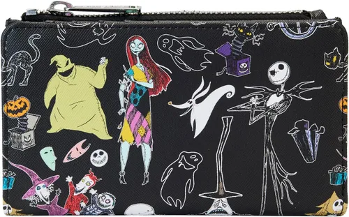 Vista 2 de Loungefly Disney Nightmare Before Christmas - Cartera plegable con estampado de personajes, Negro -, Casual