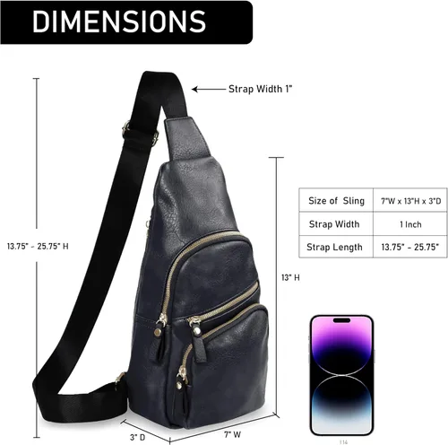 Vista 4 de EMPERIA Bolso bandolera pequeño de piel sintética, mochila multiusos para senderismo, viajes, mochila para exteriores para mujeres y hombres, Negro